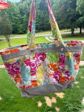 Monogram “B” Canvas Tote Bag in Multicolor Floral Print